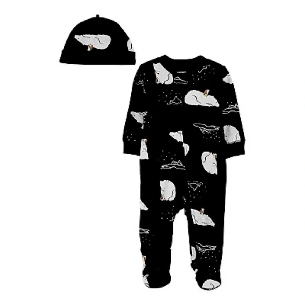 Carter’s 3 month sleep & play set zip footies and cap matching outfit set